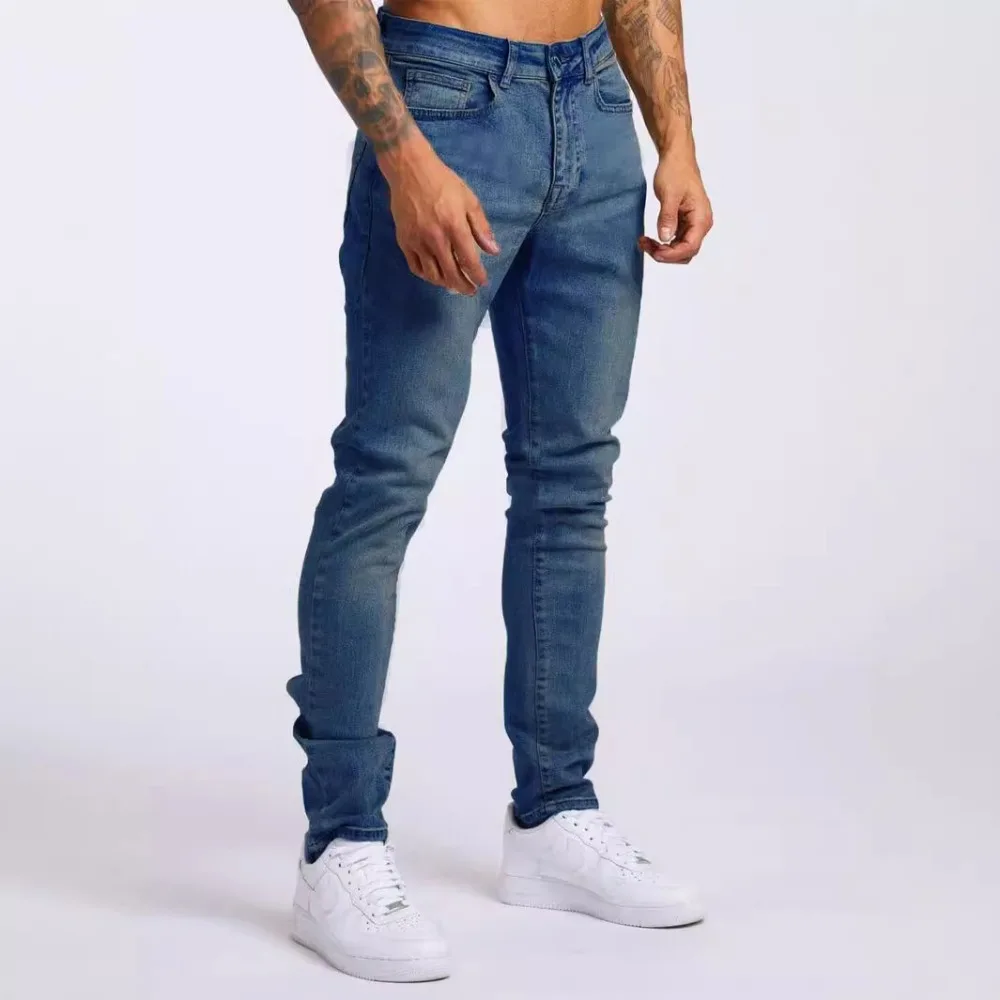 New Denim Men's Pants I Trendy Slim-fitting High-waisted Denim Pants Washed Straight-leg Pants