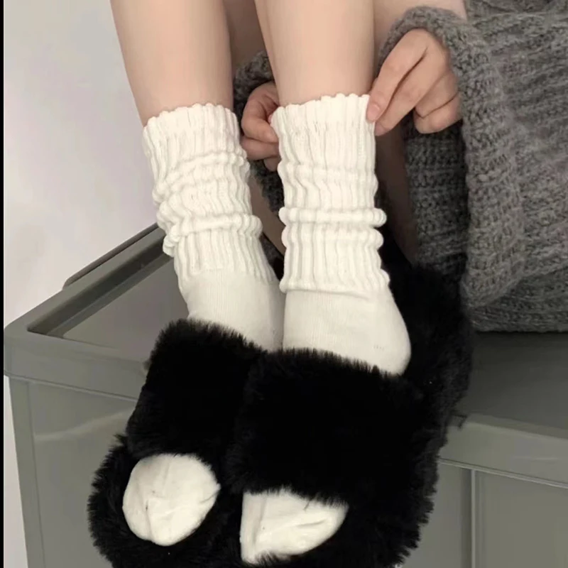 6 Pairs Women's Autumn Winter Mid-Calf Socks Fashionable Simple Solid Color Warm Comfortable Casual Stacked Knitted Socks image 5