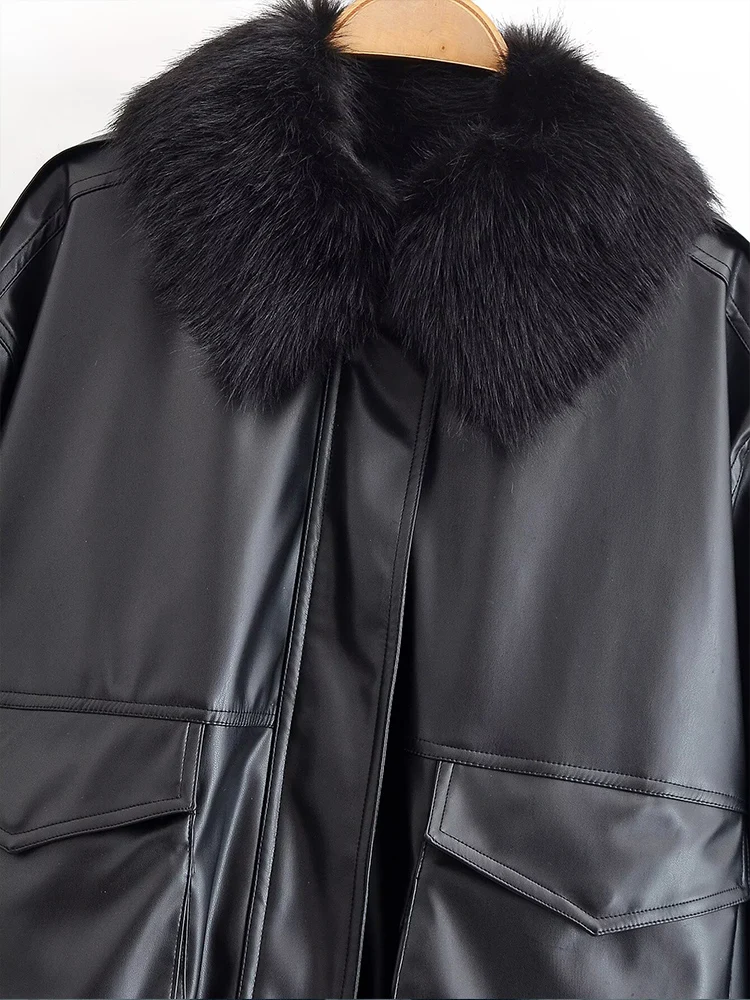 Estilo europeo y americano 2025 otoño recién llegados ropa de mujer chaqueta con efecto de piel sintética desmontable a la moda