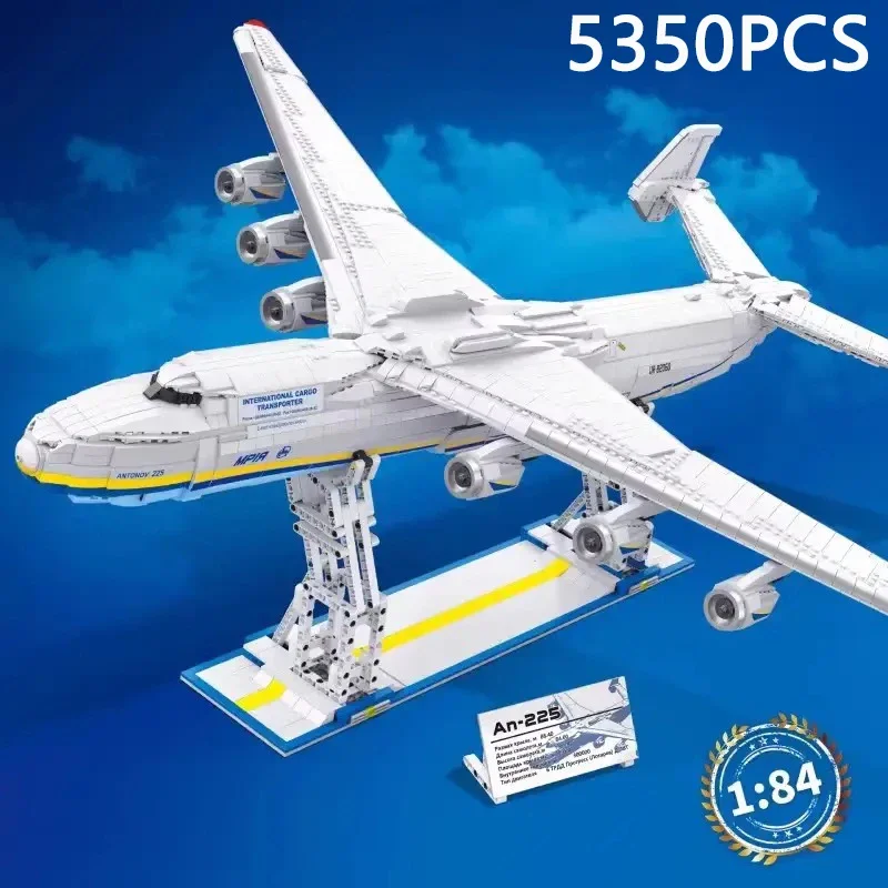 5350PCS An-225 Transport Aircraft Building Blocks Soviet Large Cargo Plane Model Bricks Set With Stand Desktop Deco Kid Toy gift