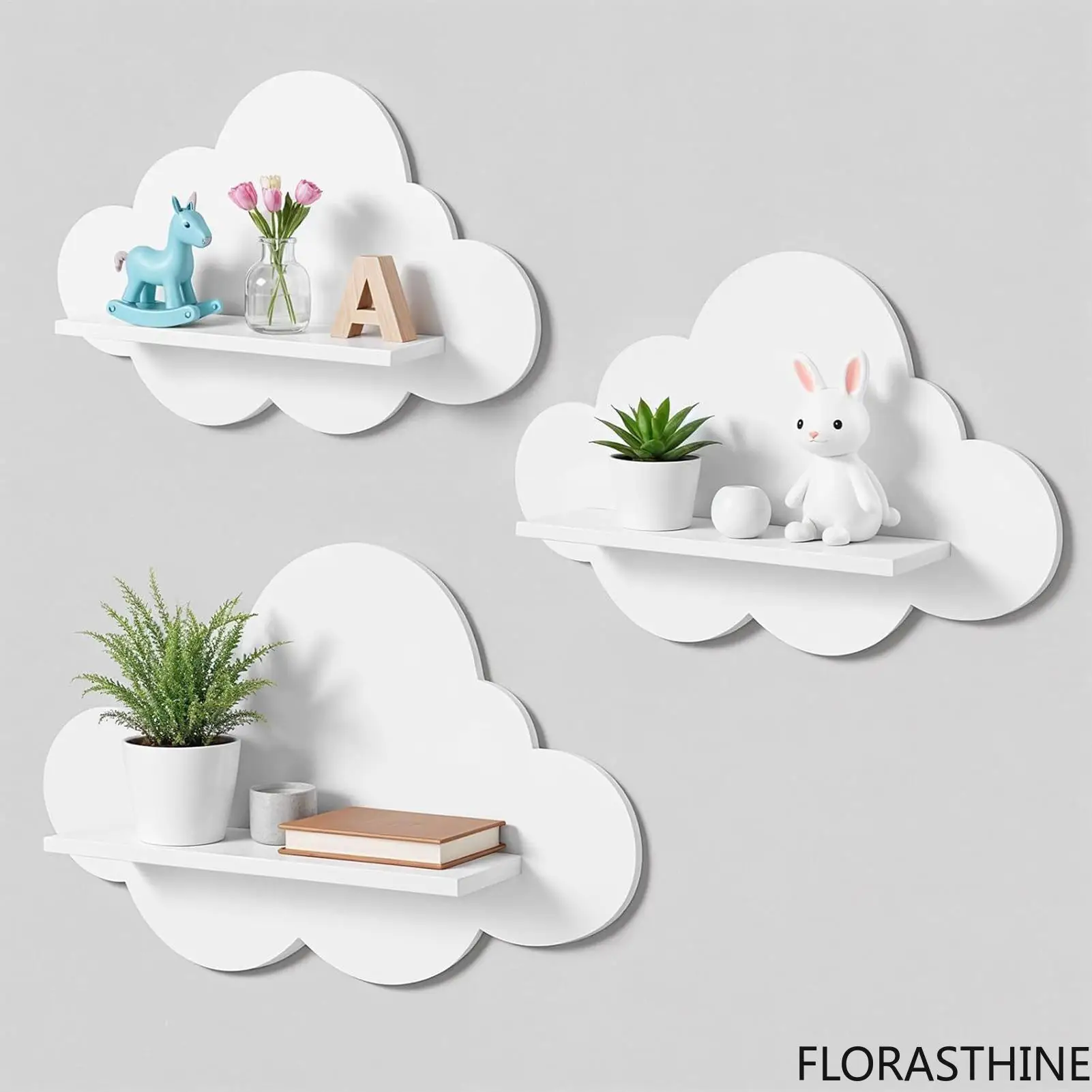 Cute Wall Storage Rack Wooden Cloud Shape Floating Shelf Organizer Living Room Floating Kitchen Shelf Bathroom Home Decor