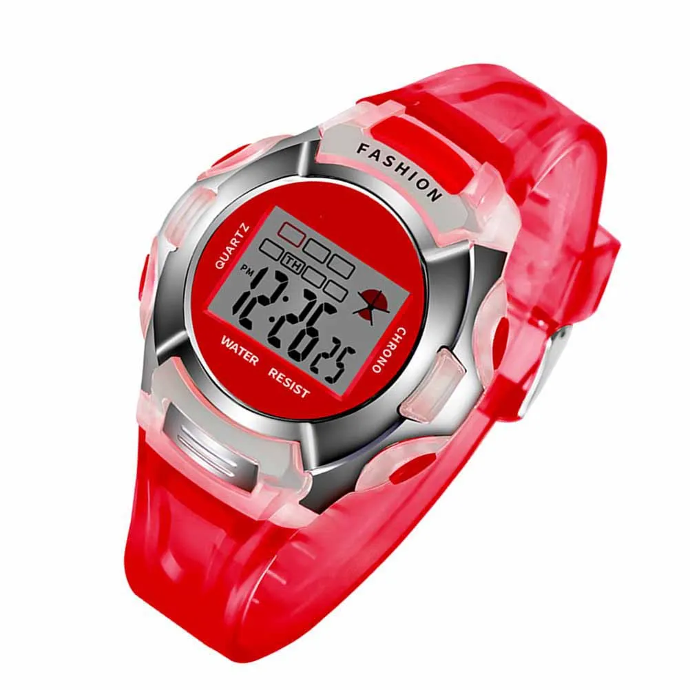Orologio sportivo impermeabile luminoso per bambini Orologio elettronico per bambini con retroilluminazione a LED Cronometro esterno rosso Formato 12/24 ore