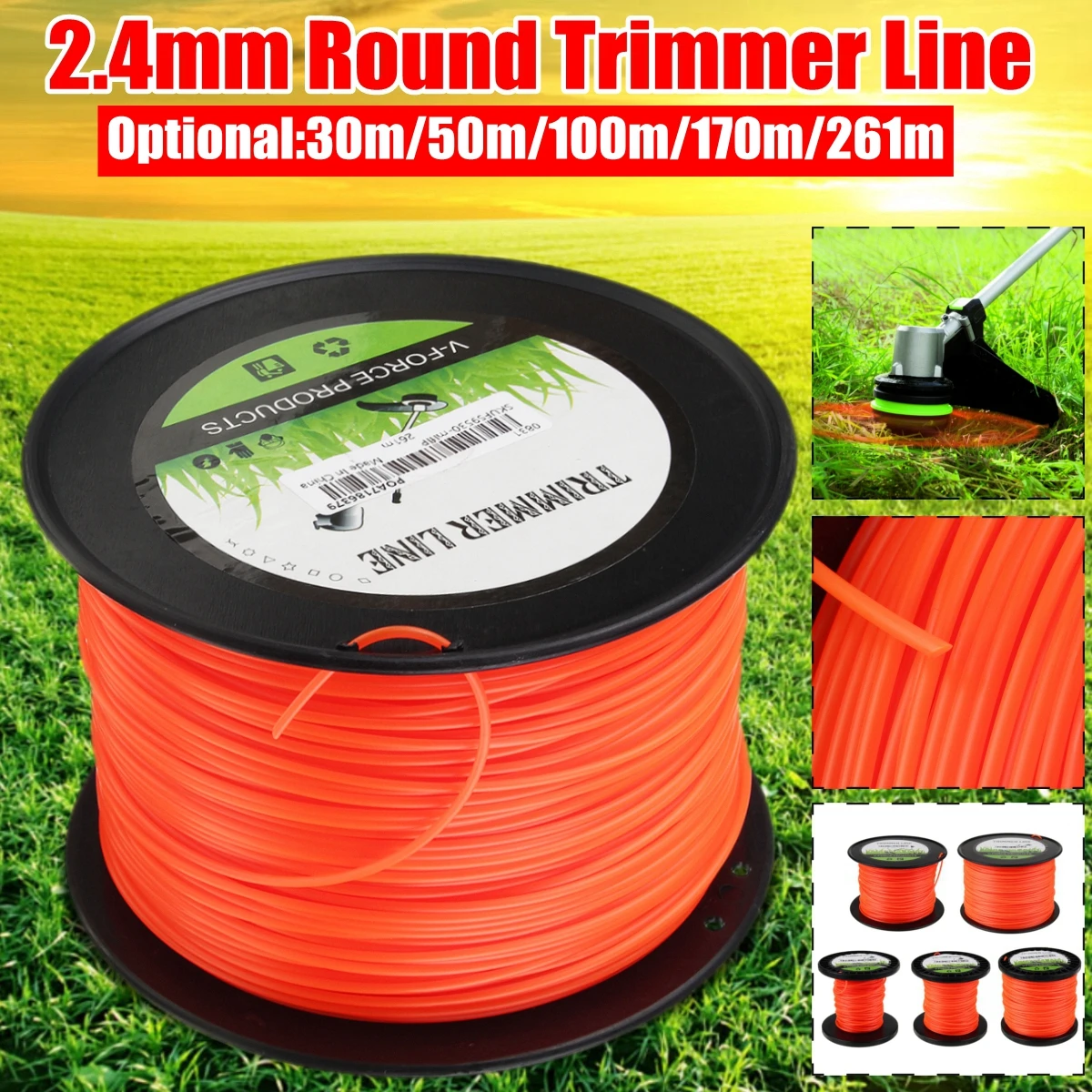 30m-170m/261m Round Trimmer Head String Nylon Mowing Trimmer Line for Grass Trimmer Roll Grass Rope Line Lawn Mower Accessories