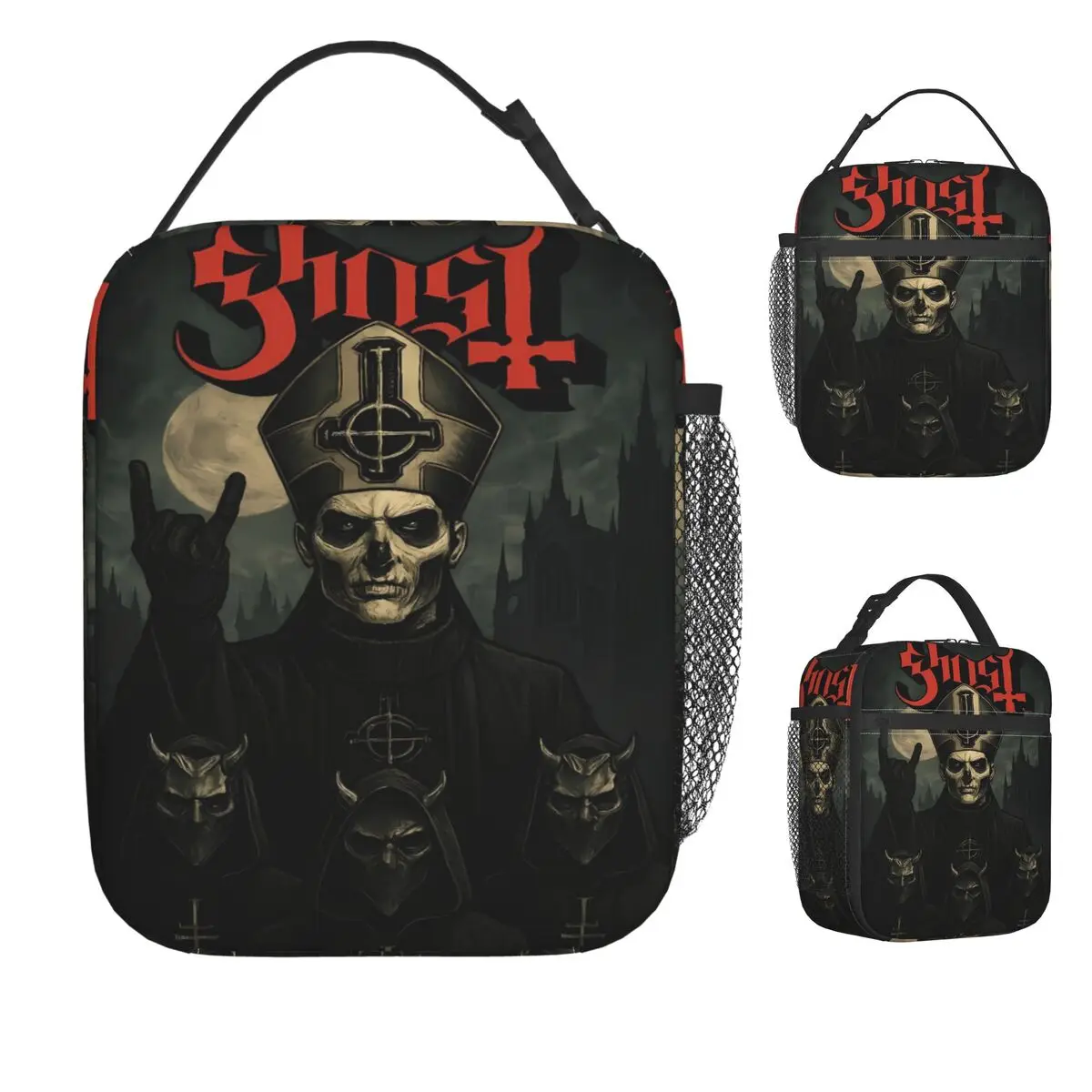 

Vintage Ghost Band MUSIC Lunch Bag Portable Zipper Lunch Box School Print Cooler Bag Funny Waterproof Thermal Lunch Bags