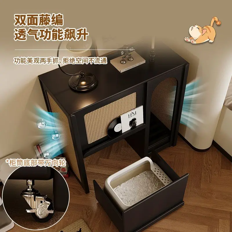 Cat litter cabinet, integrated multi-functional storage, leak-proof sand, convenient cleaning, with universal wheel, movable