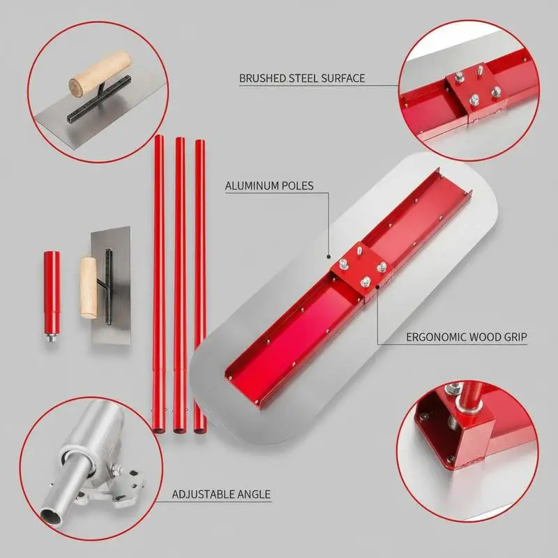 Bull Float Concrete Float 1200x300 mm, Complete Concrete Tool Trowel Set, Handle Length 3 x 1.8 m, Smoothing Trowel, Steel, Adjustable Bottom, Construction Aid view 8