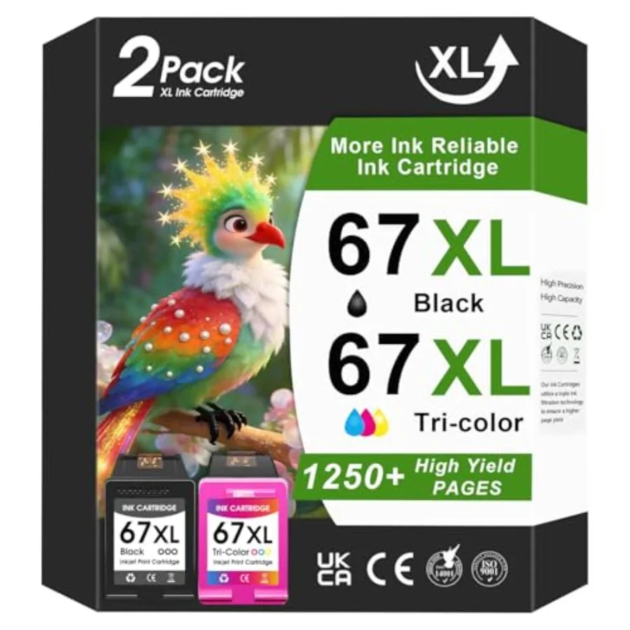 

67XL Ink Cartridges Replacement for Hp Ink 67 67XL Black Tri-Color Combo Pack for HP Printers deskjet 2855e 2755e 2827e 2700e 2