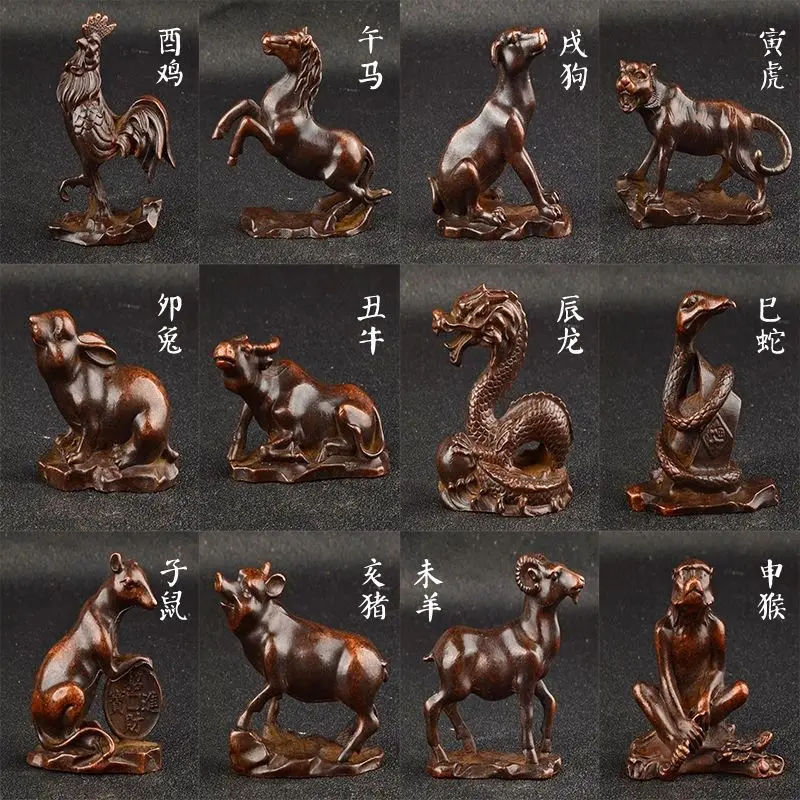Antique copper pulp full set of twelve zodiac antique bronze ornaments rat cow tiger rabbit dragon snake horse sheep monkey chic