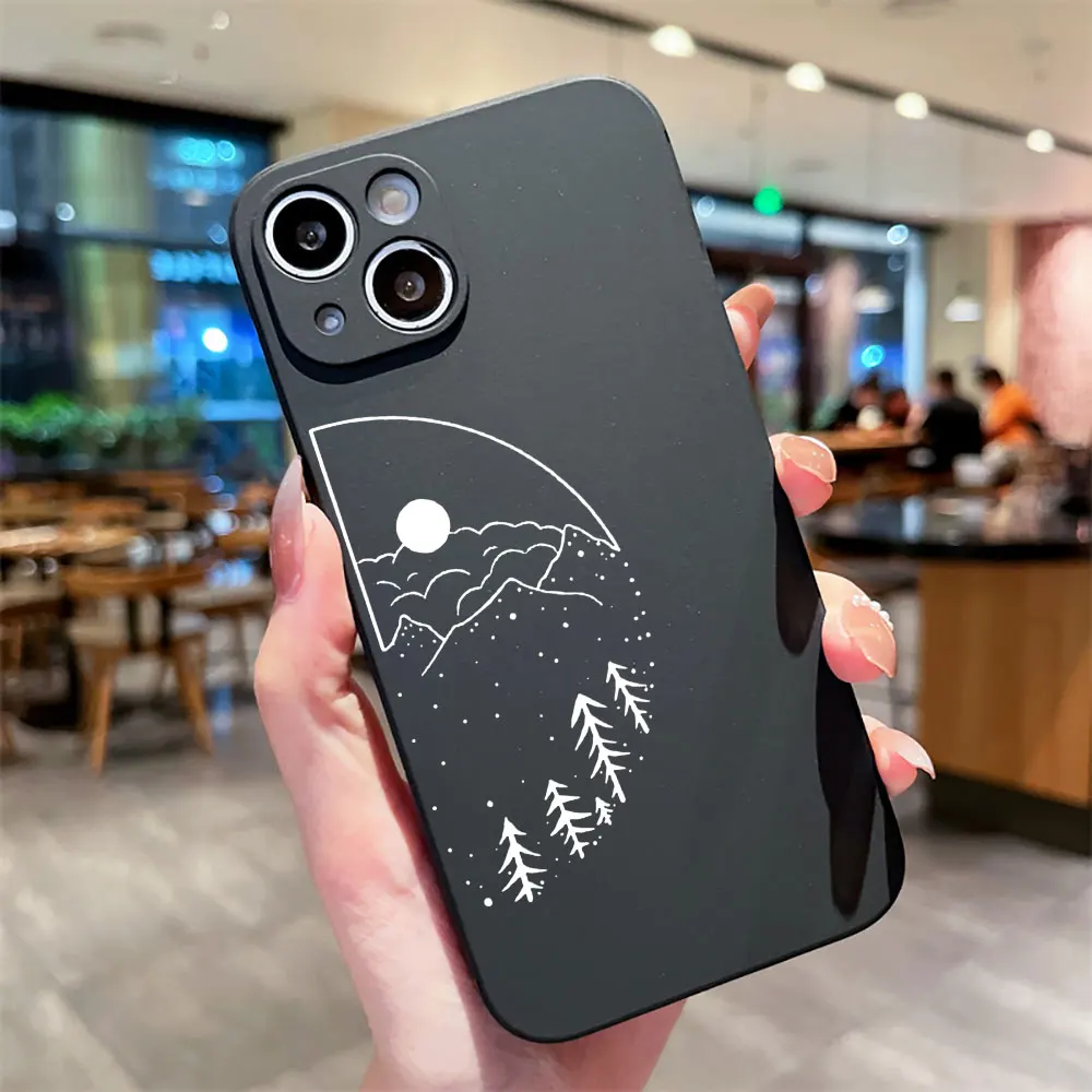 Couple Cartoon Aesth Sun Moon Phone Case for IPhone 15 14 13 12 11 Pro Max X XR 7 8 14Plus SE20 Silicone Shockproof Cover Fundas