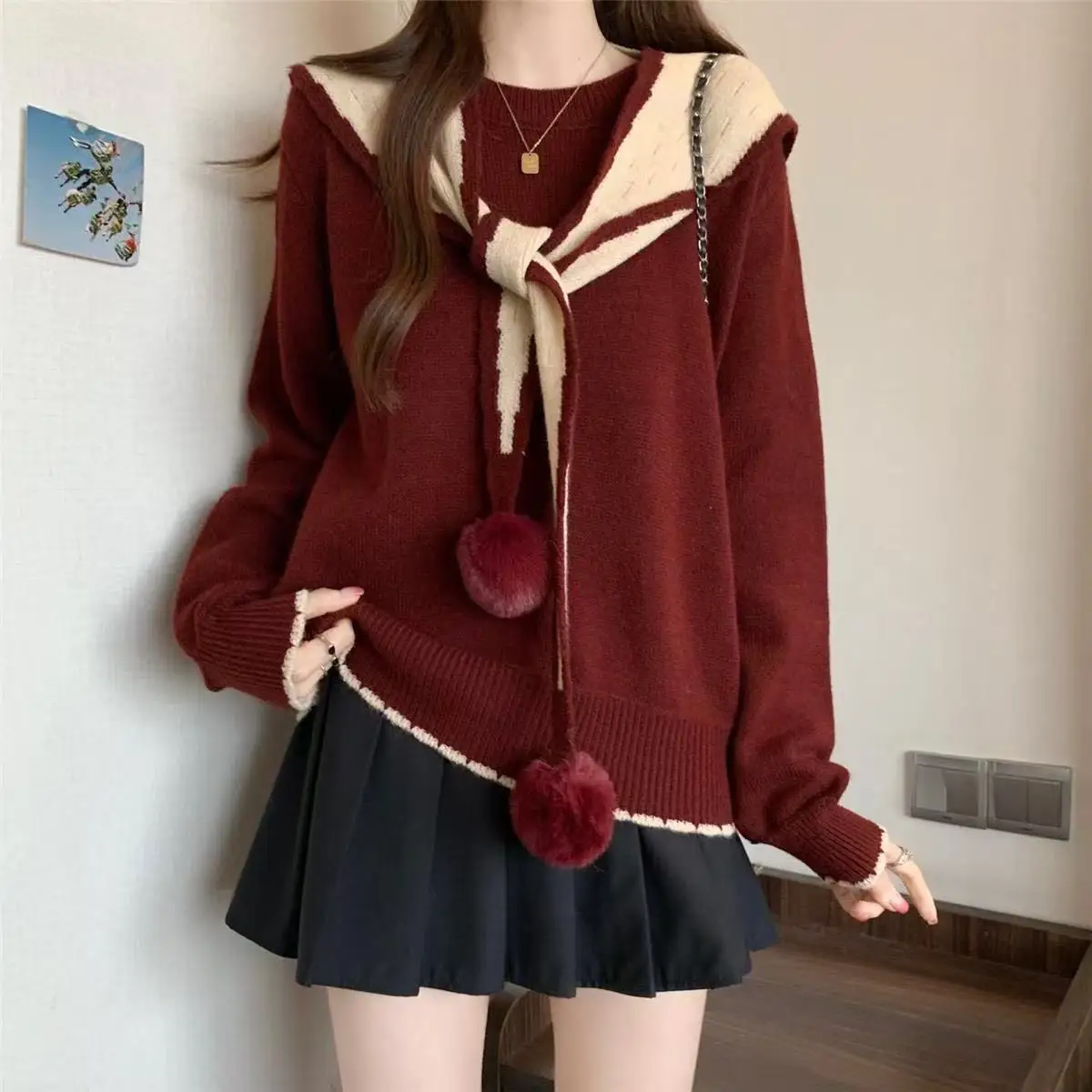 

Свободные вязаные свитера с шалью для женщин, осенняя привлекательная распродажа одежды, молодежная легкая элегантная одежда, теплый женский пуловер Y2k