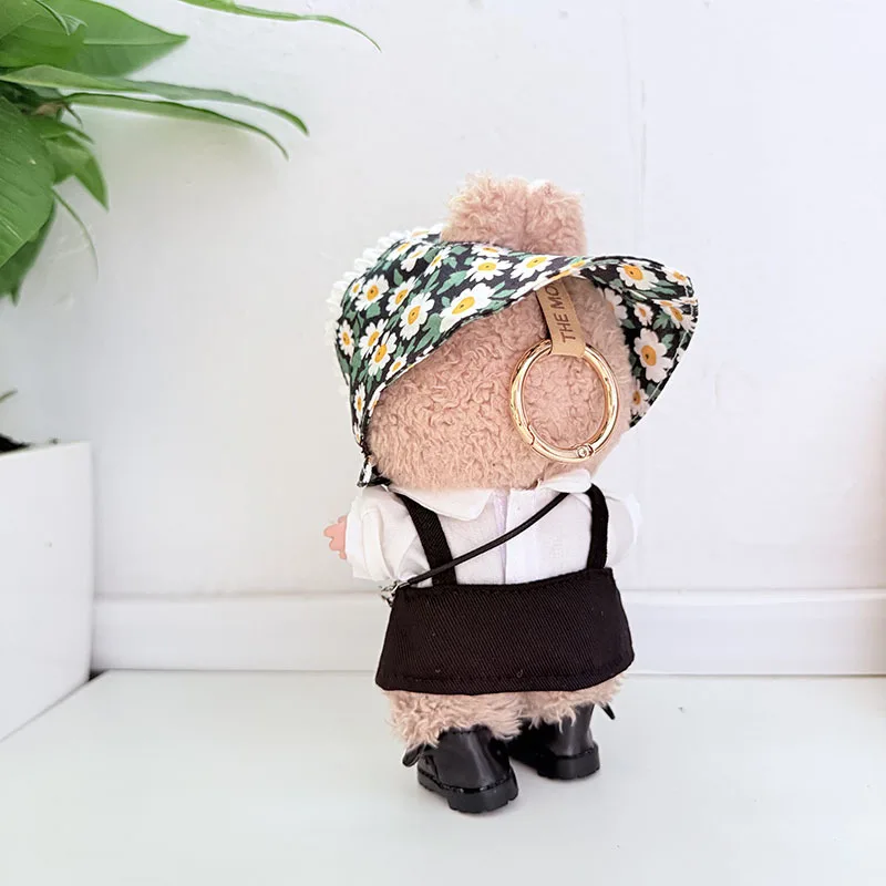 ลาบูบู 1st - 3rd Gen ชุดวินเทจลายดอกไม้ผ้าโพกศีรษะเดซี่และชุดเอี๊ยมสีดำสำหรับตุ๊กตาขนาด 15/17 ซม.