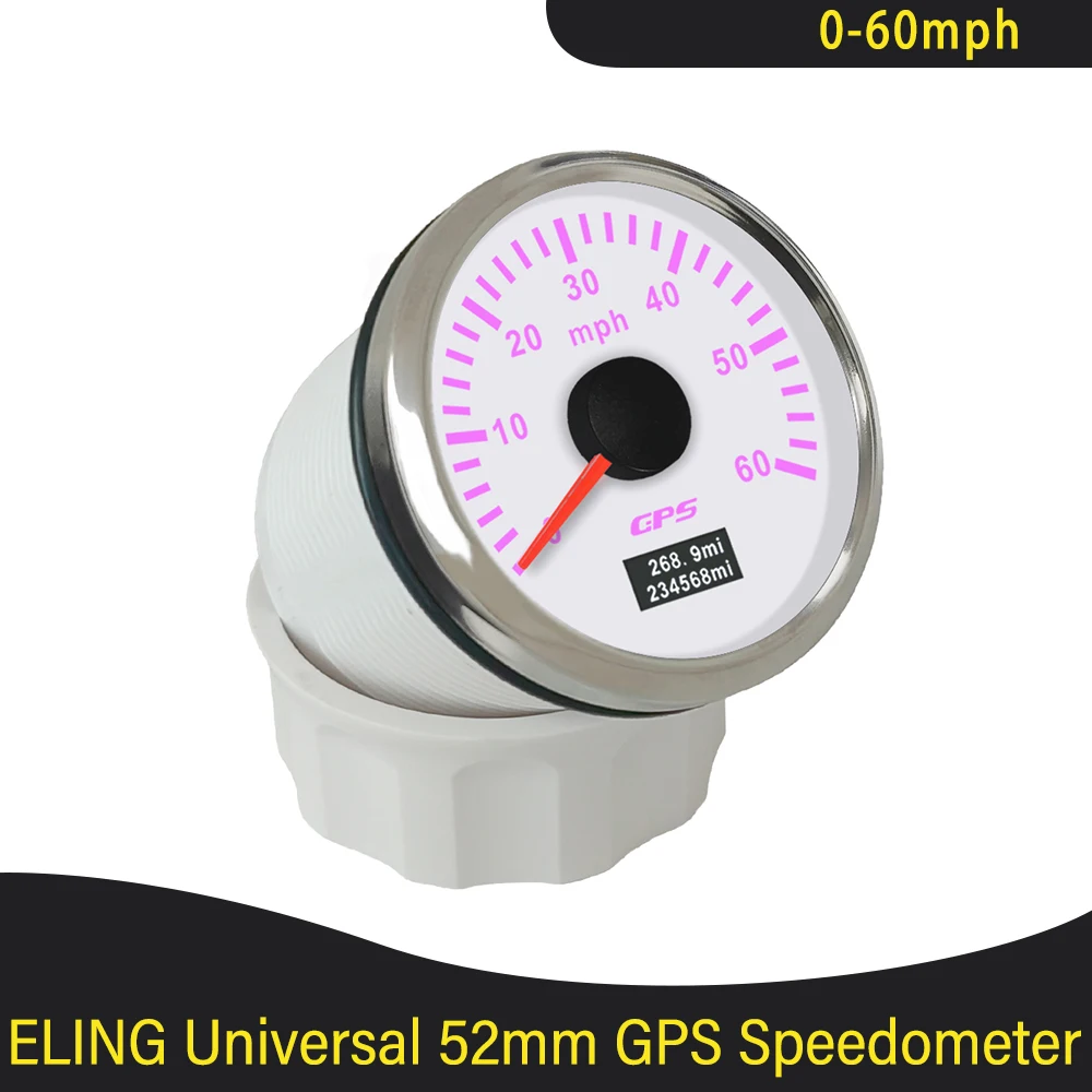 Universal 52mm GPS Speedometer 0-60MPH 80MPH 200MPH Odometer Tripmeter with GPS Antenna 7 Colors Backlight for Truck Boat 9-32V