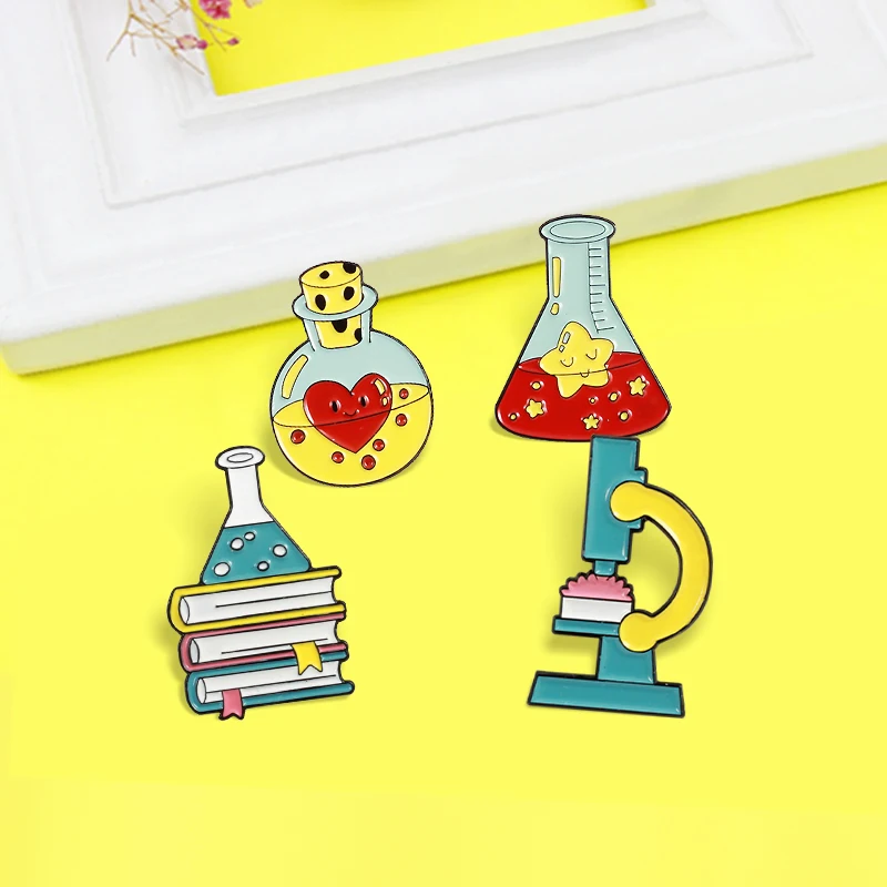 Magic Science Enamel Pin Microscope Test Tube Beaker Chemistry Pharmacist Custom Brooches Badge Bag Clothes Lapel Jewelry Gift