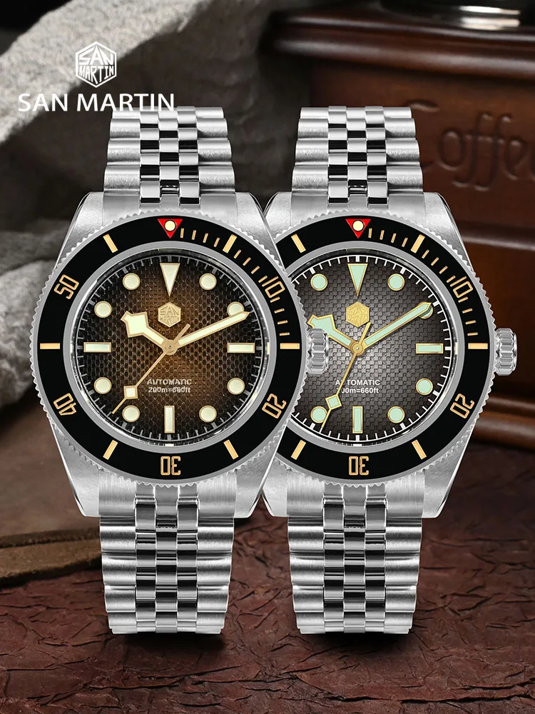 San Martin 3D Waffle Dial New 40mm Dive Watch NH35 Men\'s Watches Automatic Mechanical Sapphire Waterproof 200m Luminous SN0128