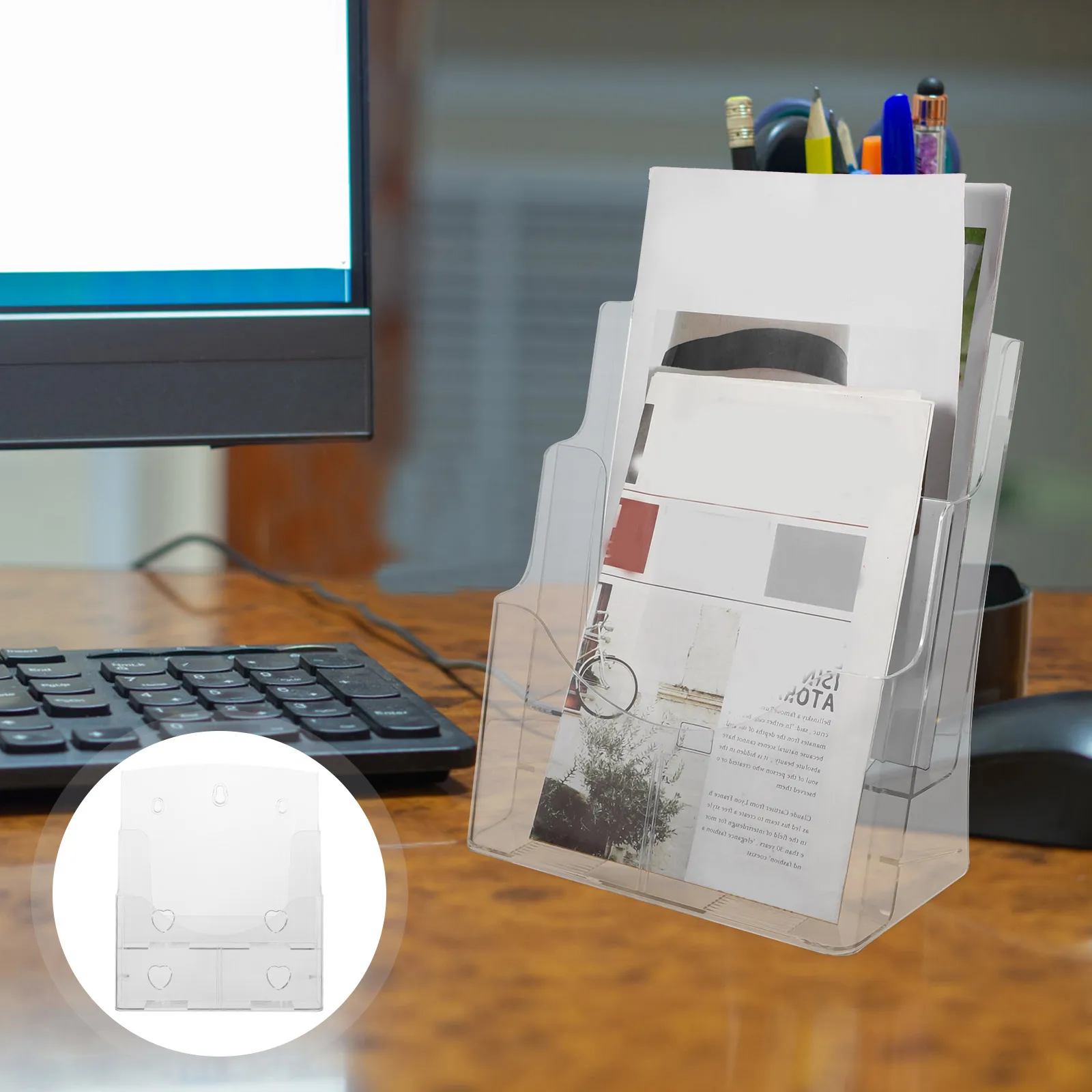 1pc A4 Document Holder Acrylic Wall Mounted File Organizer Magazine Rack Stand For Office Desk Storage Display Stand