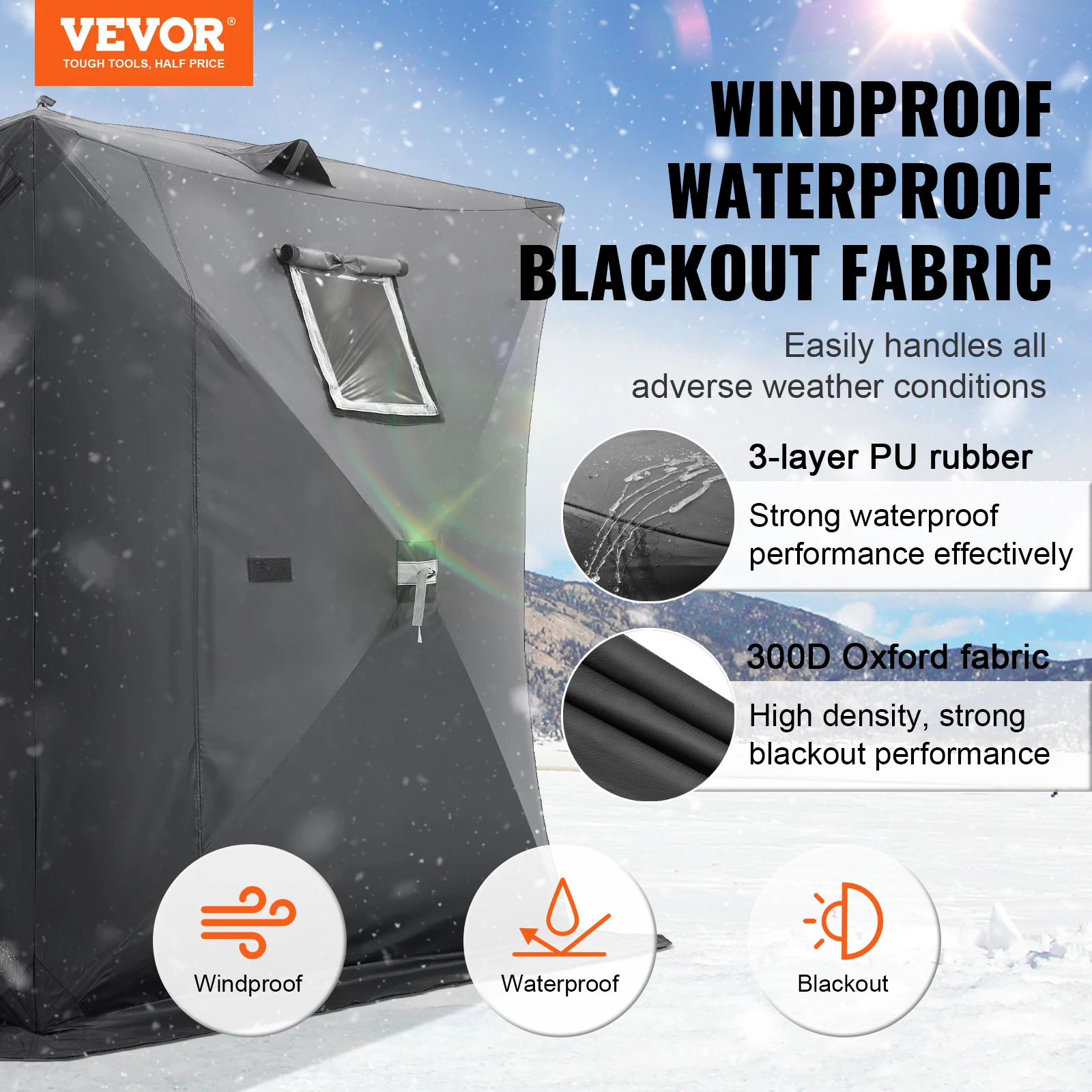 VEVOR Portable Ice Shelter Pop-Up Ice Fishing TentIce Shanty for Winter Fishing Waterproof Oxford Ice Cube with Anchor Carry Bag