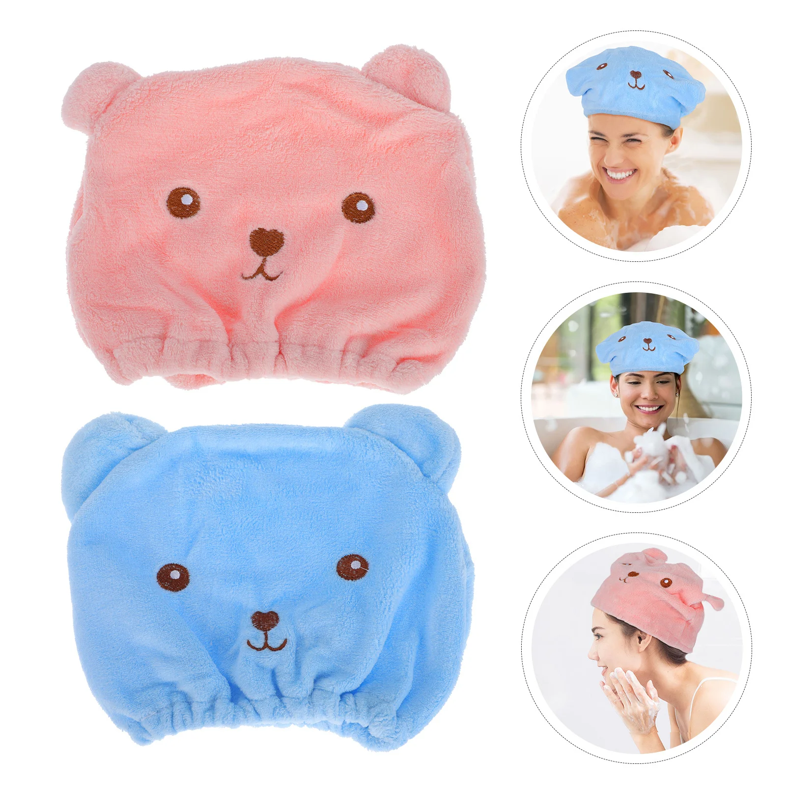 

2pcs Hair Drying Caps Polyester Fiber Quick Absorbent Lightweight Bathing Hats For Women Hair Towel Wraps Shower Caps Bath
