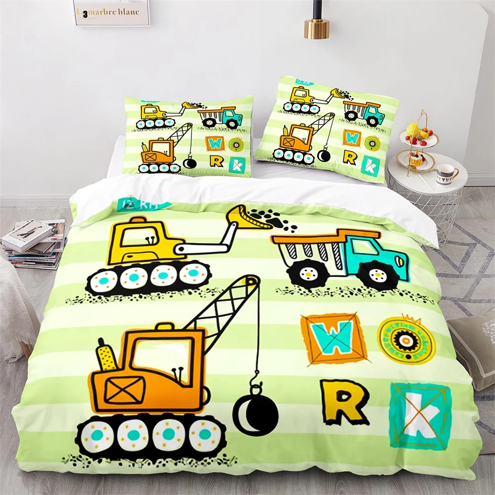 Engineering Vehicle Excavator Duvet Cover Set King Queen Full Size Polyester Bedding Set for Kids Boys Girls Comforter Cover