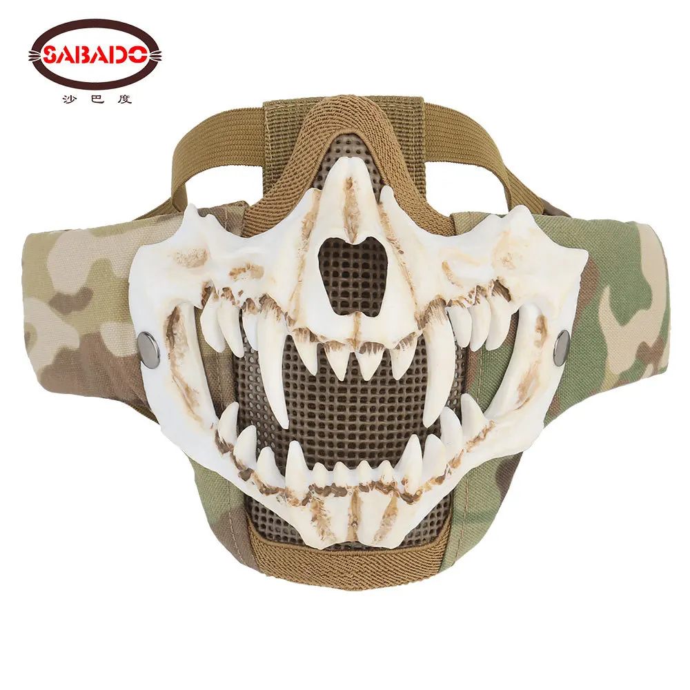 

CS Birthday Party Japanese Tiger Mask Skull Half-face Costume Halloween Eve Cosplay Decorative Scary Gift Grimace Mesh Domino