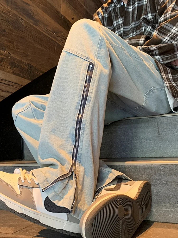 

Мужские джинсы свободного кроя в стиле ретро, лето 2024, модные брендовые повседневные длинные брюки, износостойкий тонкий деним в стиле High Street Vibe