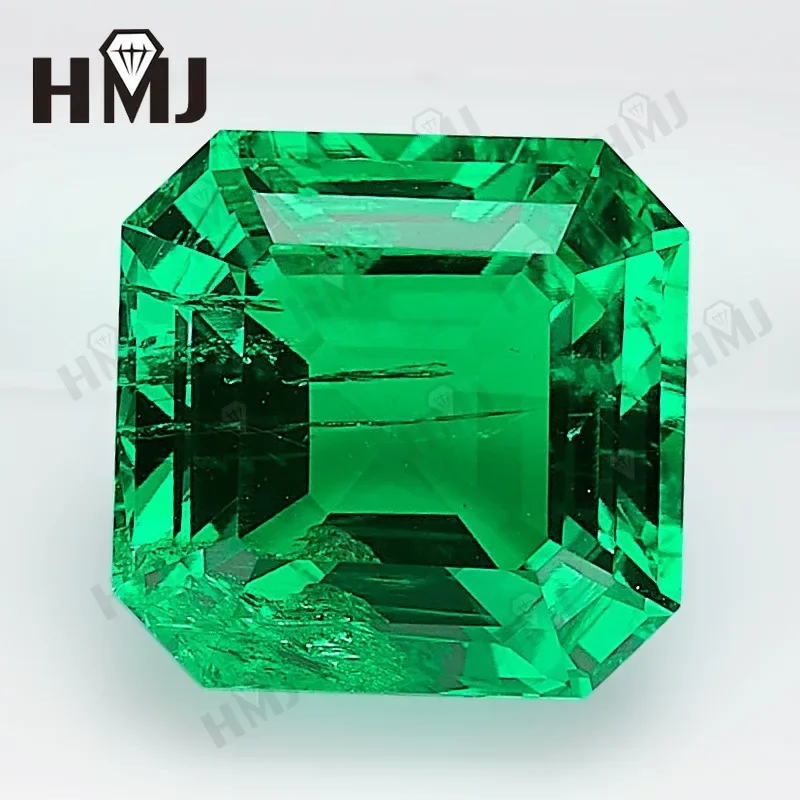 Hydrothermal Lab Grown Colombia Emeralds Square Asscher Hand Cutting with Cracks Inclusions Inside Selectable AGL Certificate - Image 2