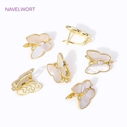 Trendy 18K Gold Plated Inlay Zircon Shell Butterfly Earrings Clasps Hooks Fasteners For DIY Drop Earrings Making Supplies
