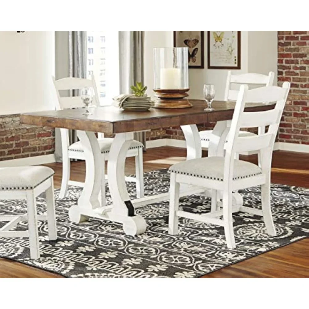 Farmhouse Rectangular Extension Dining Table | Fits up to 8 | White & Brown - Perfect for Family Gatherings