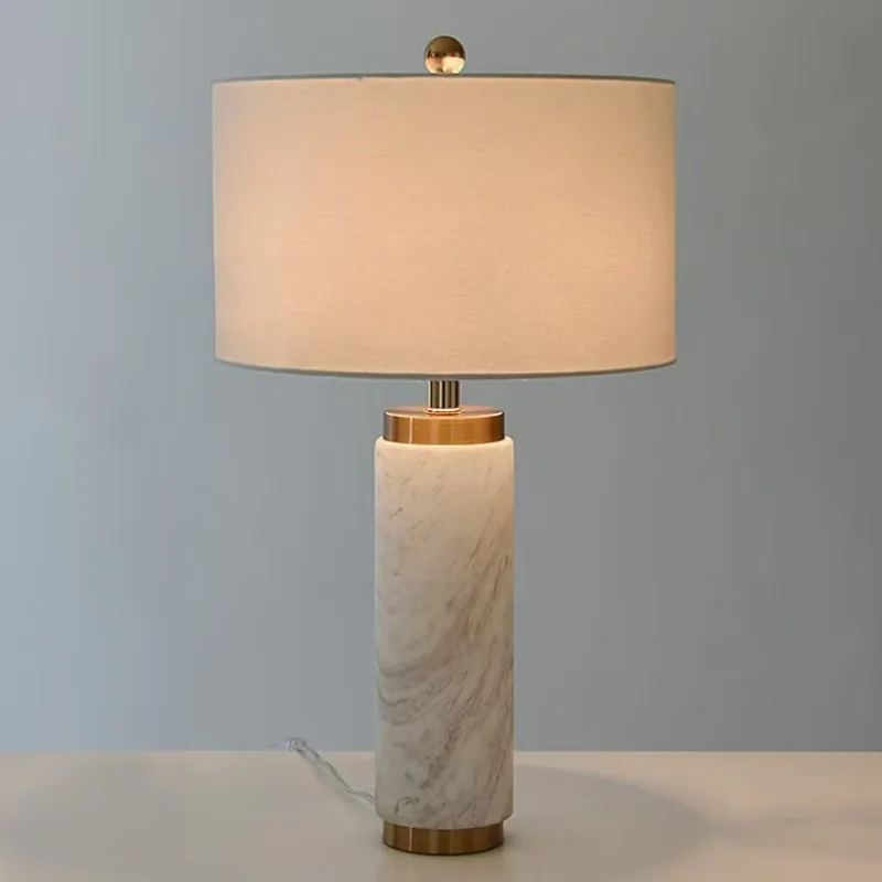 Modern Marble Bedside Light Luxury Gold Fabric Shade 3 Color LED Desk Lamp for Bedroom Living Room Office Hotel Home Table Lamp - view 3