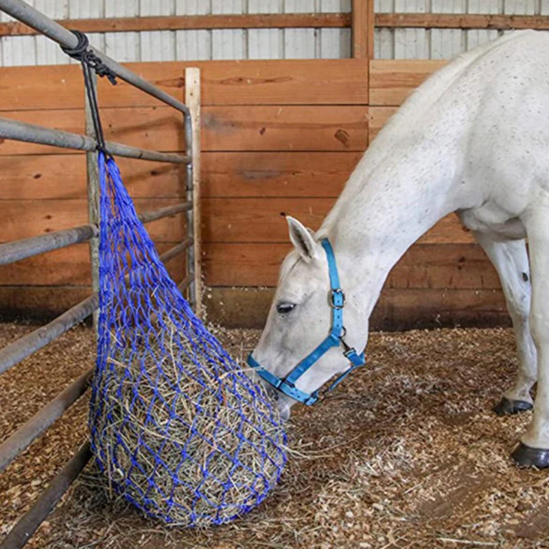 Red de heno duradera, productos para el cuidado de caballos, equipo de heno con agujeros pequeños, bolsas de red alimentadora de heno de alimentación lenta para caballos