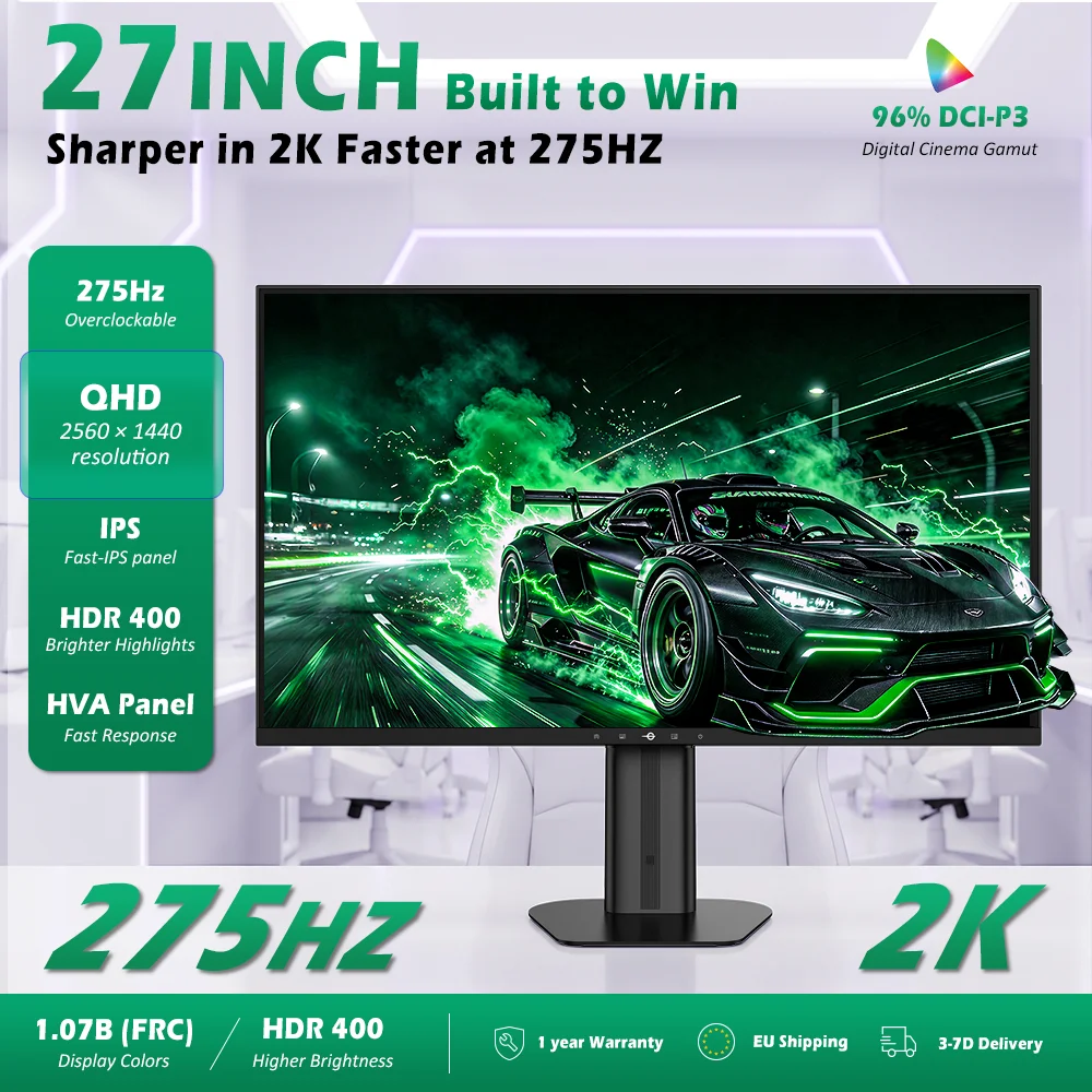 TITAN ARMY KF271S PLUS 27 inch 240Hz gamingmonitor – QHD, snelle IPS-schermtechnologie, 2560x1440, HDR400, in hoogte verstelbare standaard, dubbele RGB-achtergrondverlichting, DP/HDMI, geschikt voor