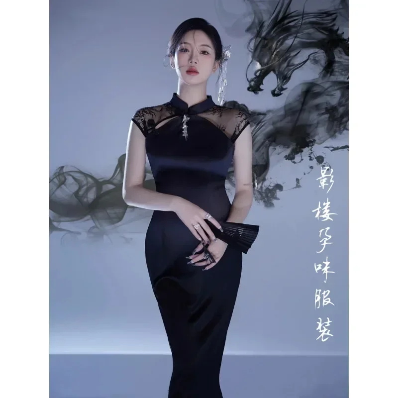 사진 스튜디오 임신 한 여자 사진 의류 복고풍 중국 스타일 임신 어머니 Cheongsam 예술 사진 사진 드레스
