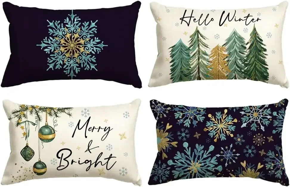 

Рождественская и яркая декоративная наволочка со снежинками и елками, наволочка для дивана 30x50 см, осенняя наволочка