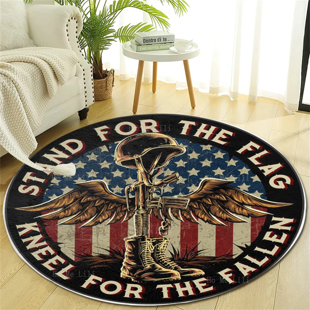 Battlefield Cross Stand For The Flag Kneel For The Fallen Patriotic Round Carpet