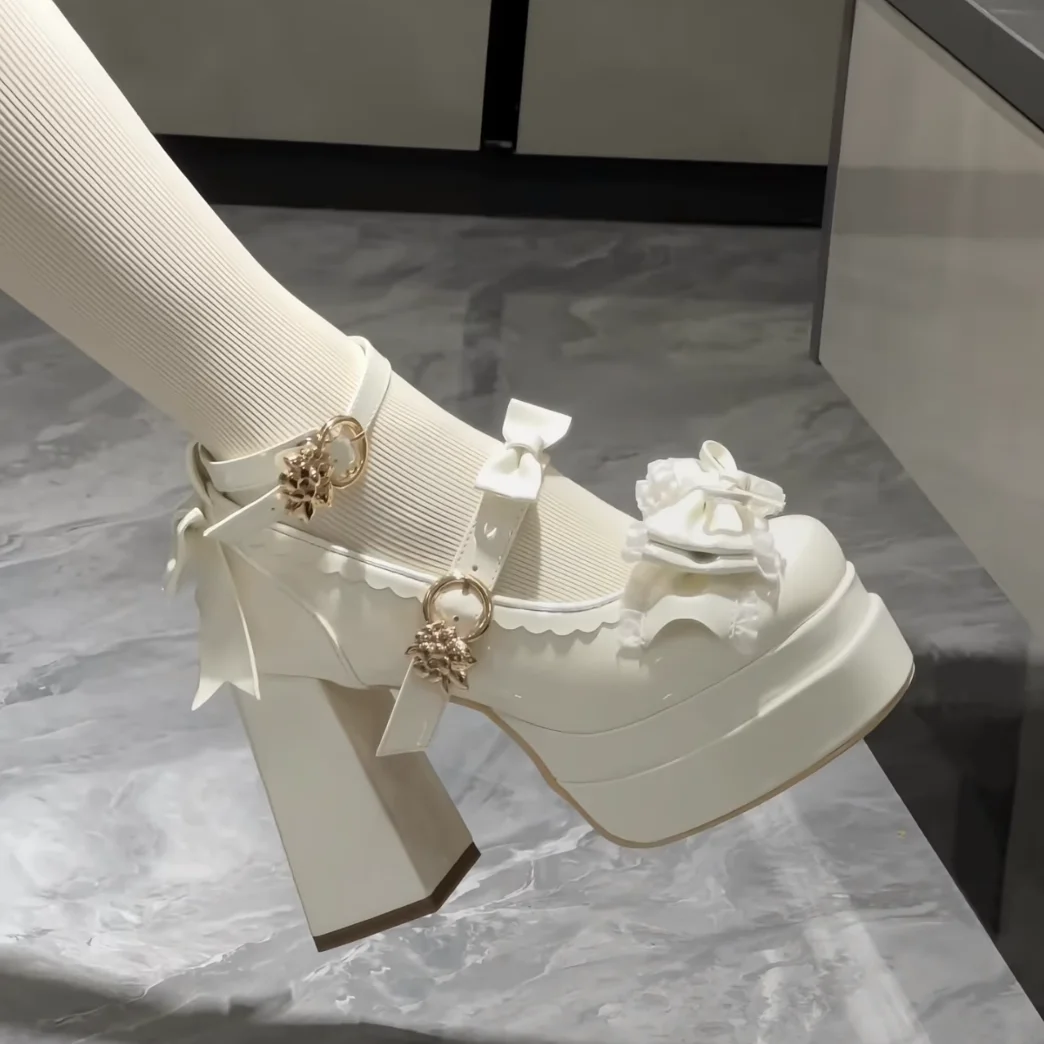 Original Dream  round Head High Heels Women's Shoes 2026 Spring New Lolita Sweet Shoes Fashionable Casual Loafers