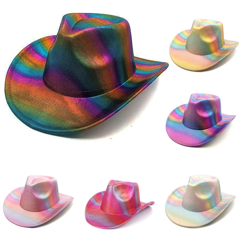 

Fashion Rainbow Striped Cowgirl Hat Colorful Western Men Women Party Carnival Decorated Holiday Noticeable Halloween Cowboy Hats