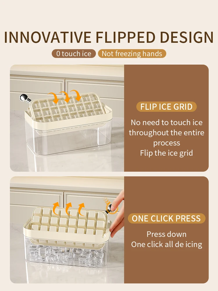 mr basket Flip And Press The Ice Cube Mold Solid Color Silicone Material Large Capacity Ice Making Box Sealed Ice Grid