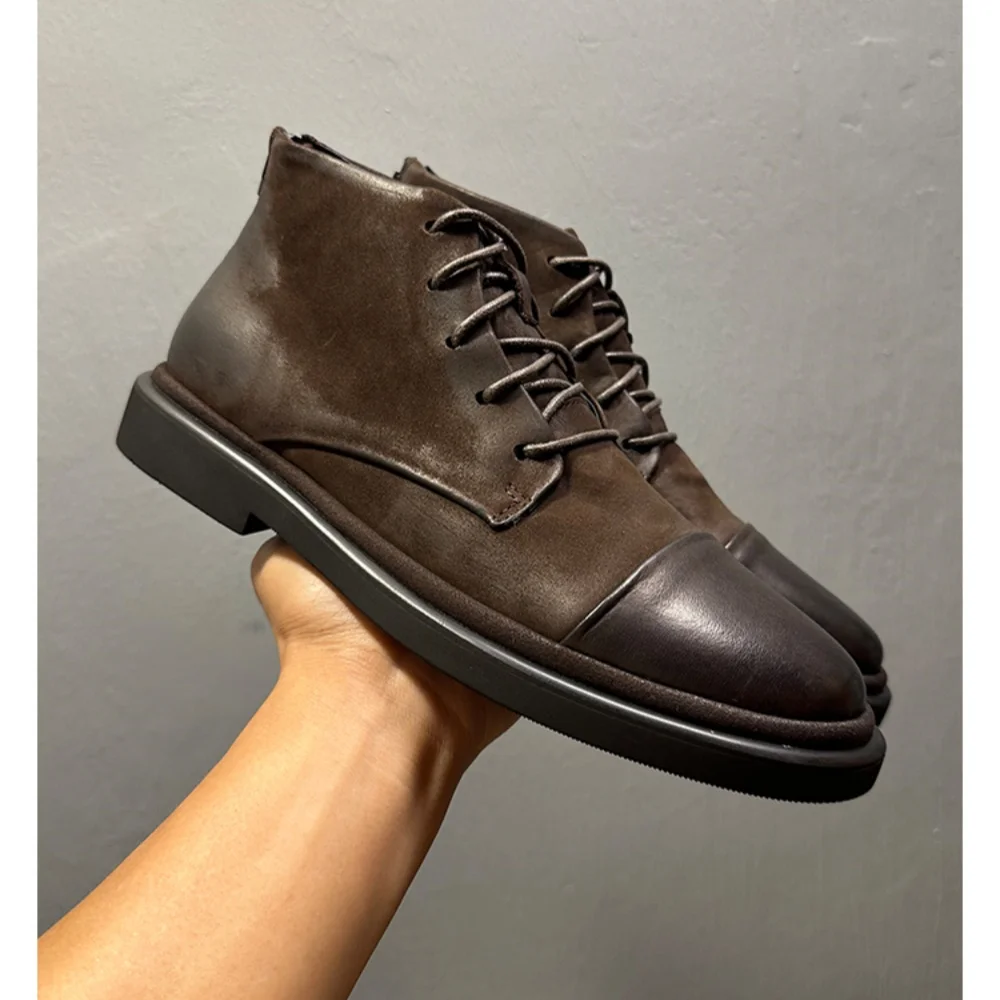 حذاء QHCCID الجلدي للرجال - مصنوع من الجلد الطبيعي، بنعل ناعم مصنوع يدويًا، يتميز بنمط قديم وتصميم عالي الجودة. #4