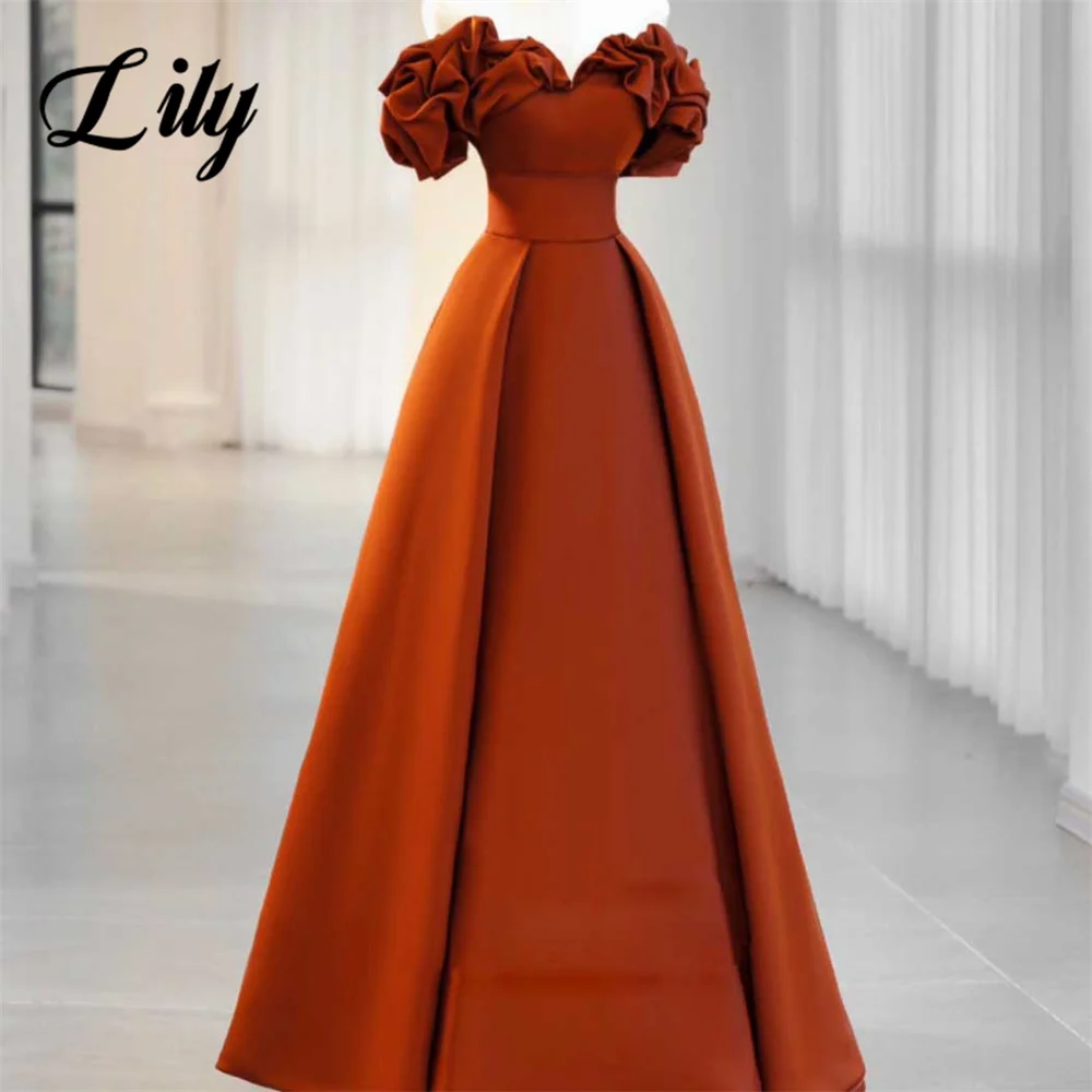 Lily Orange A-Line Sexy Prom Dresses Stain Celebrity Dress with Pleat Off The Shoulder Sweetheart Formal Gown vestidos de fiesta