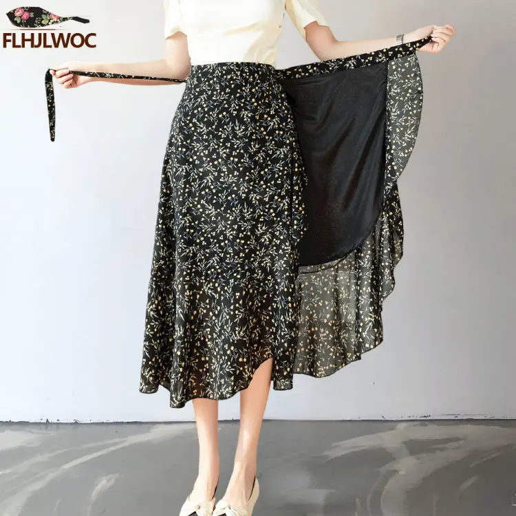 2023 Chic Korea Clothes Summer Women Cute Sweet GIrl Floral Robe Holiday Date High Waist Retro Vintage One-Piece Lace-Up Skirts