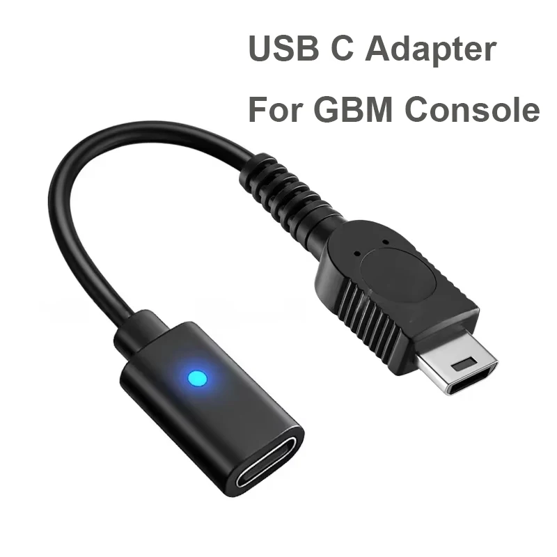 10CM Black USB Type C Charging Adapter with LED Indicator Light (Non-PD) for Gameboy Micro GBM Console