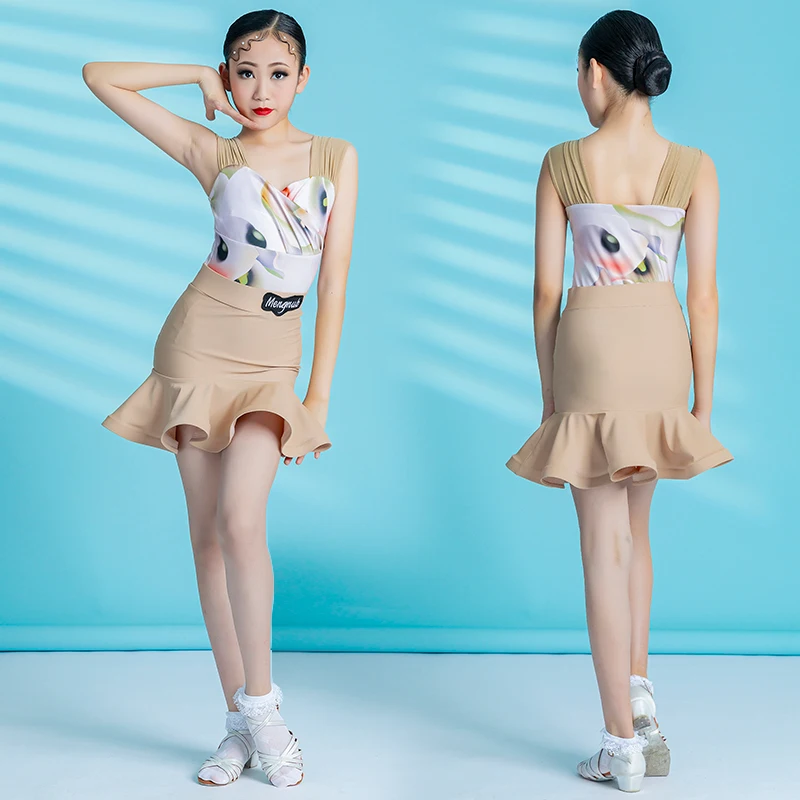 

Latin Dance Dress Girls 2023 Summer New Children Latin Dance Dress Split Print Professional Training Clothing