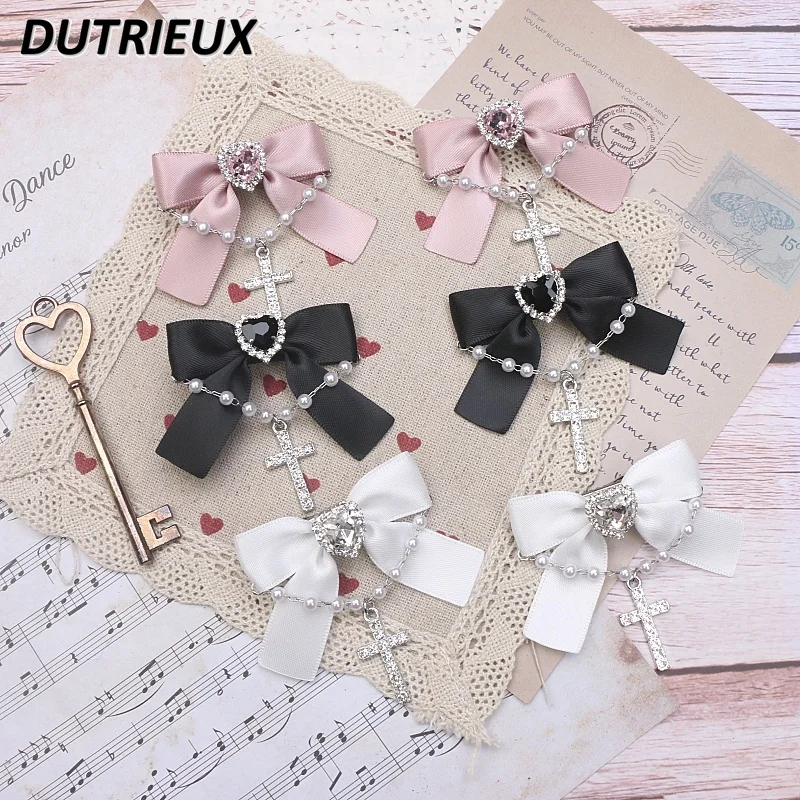 Handmade Mine Series Mass-Produced Bead Cross Rhinestone Hair Accessories Sweet Bow A Pair of Hairclips Side Clip Barrettes