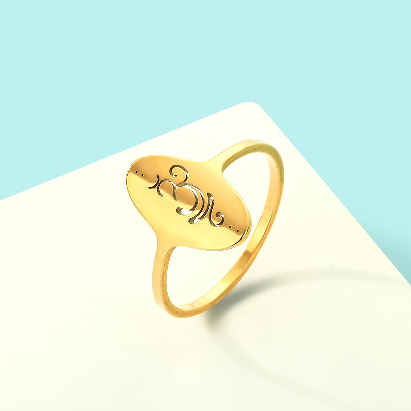 Todorova Simple Stainless Steel Cute Yoga Symbol Breathe Ohm Ring For Women Men Dainty Spiritual Jewelry Charm Gifts