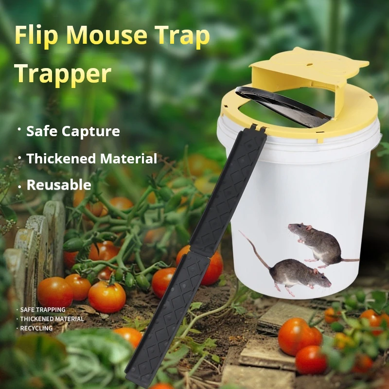 Automatic Reset Flip-Top Lid Rat Trap, Reusable Easy Mouse Trap Cover for Regular Buckets, Indoor Outdoor Rodent Catching Tool