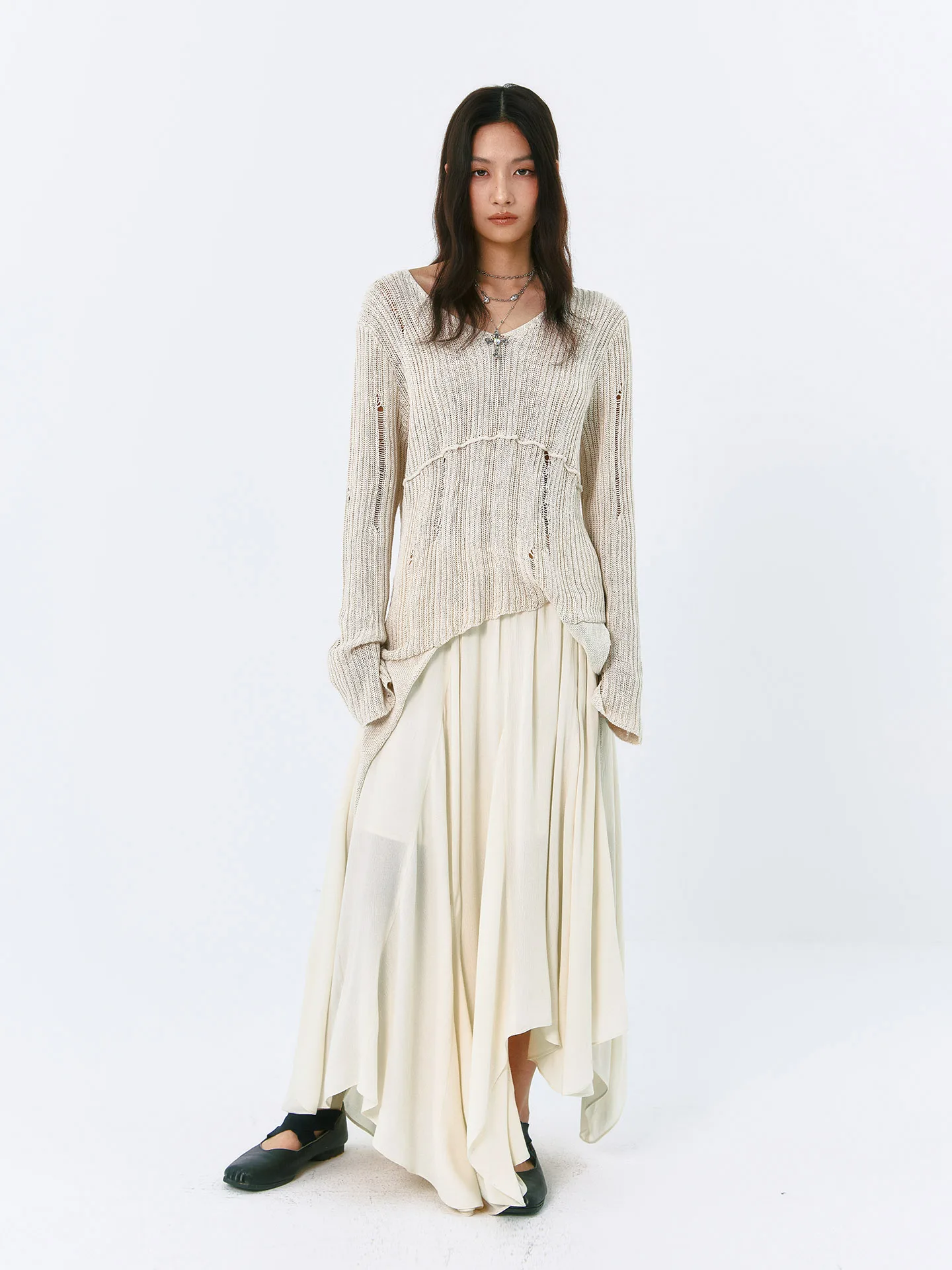 

Loen Asymmetrical Hem Skirt Women's Loose Silhouette Elegant Spring New Arrival Fashionable High Waist Design