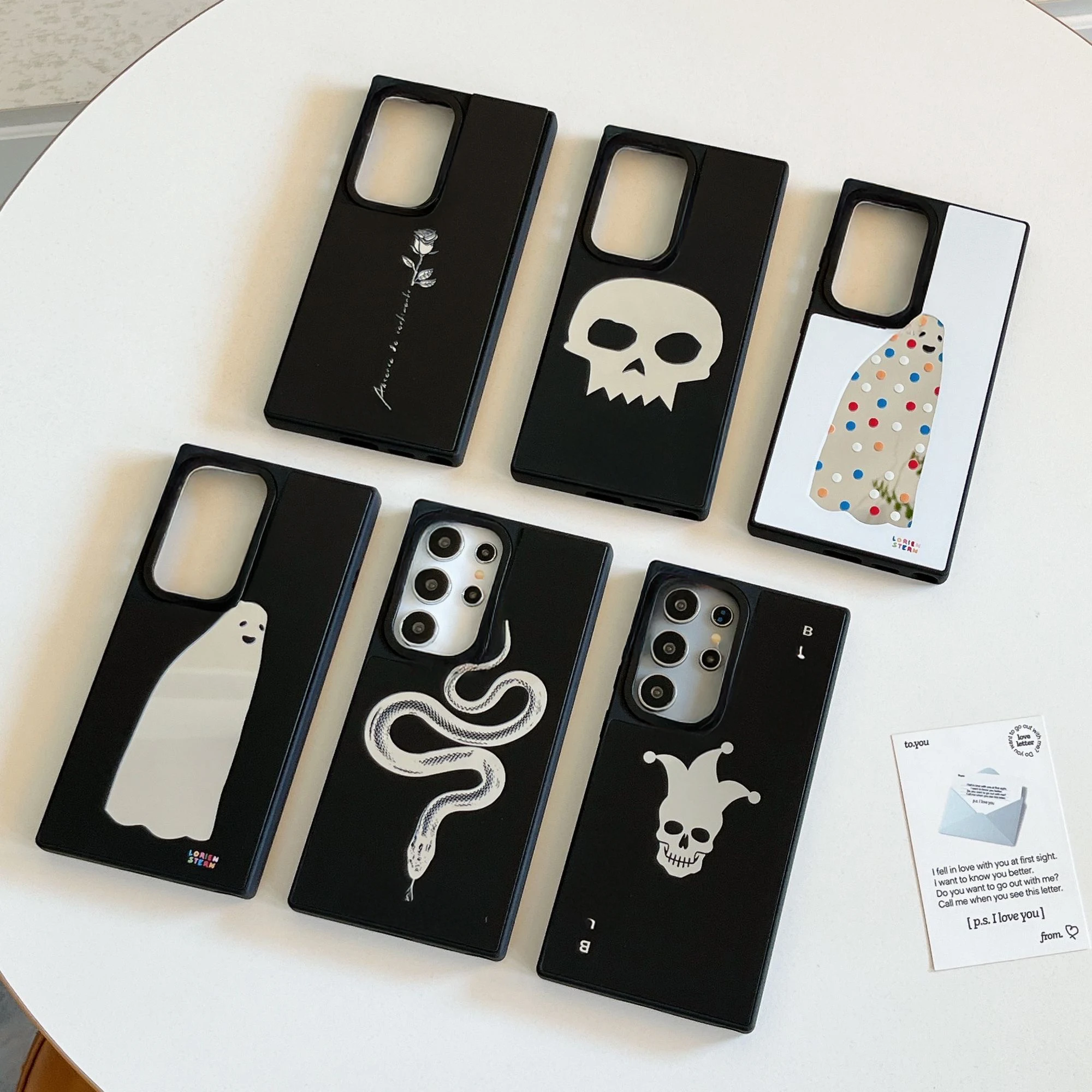 

Ghost Snake Rose Mirror Surface Black Border Magnetic Case for Samsung Galaxy S23 S24 S25 Ultra S24+ S25 Plus Cover Case