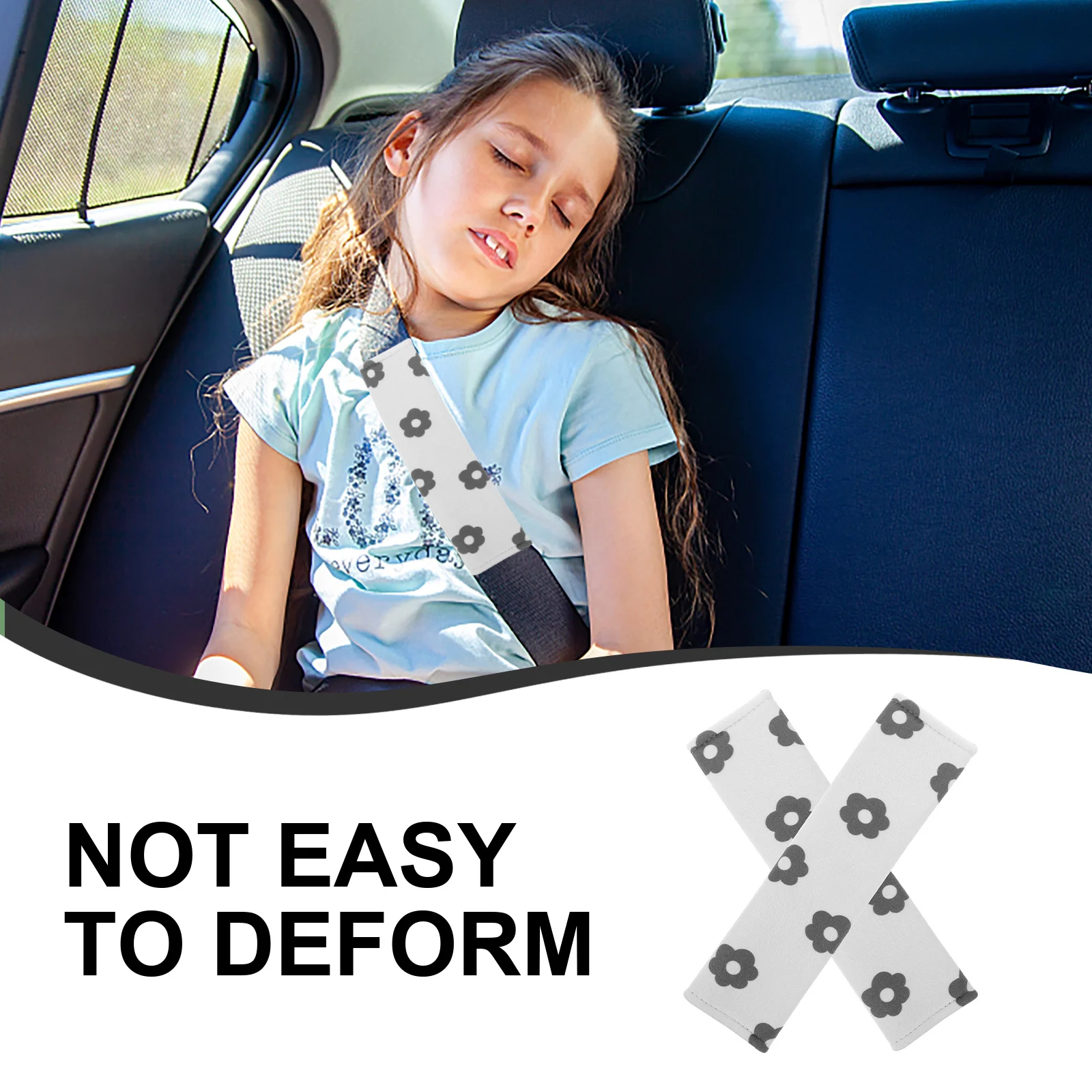 

2Pcs Cover Neck Cushion Accessories Stylish Flower Design Easy Install Safety Belt Protector for Driver Passenger