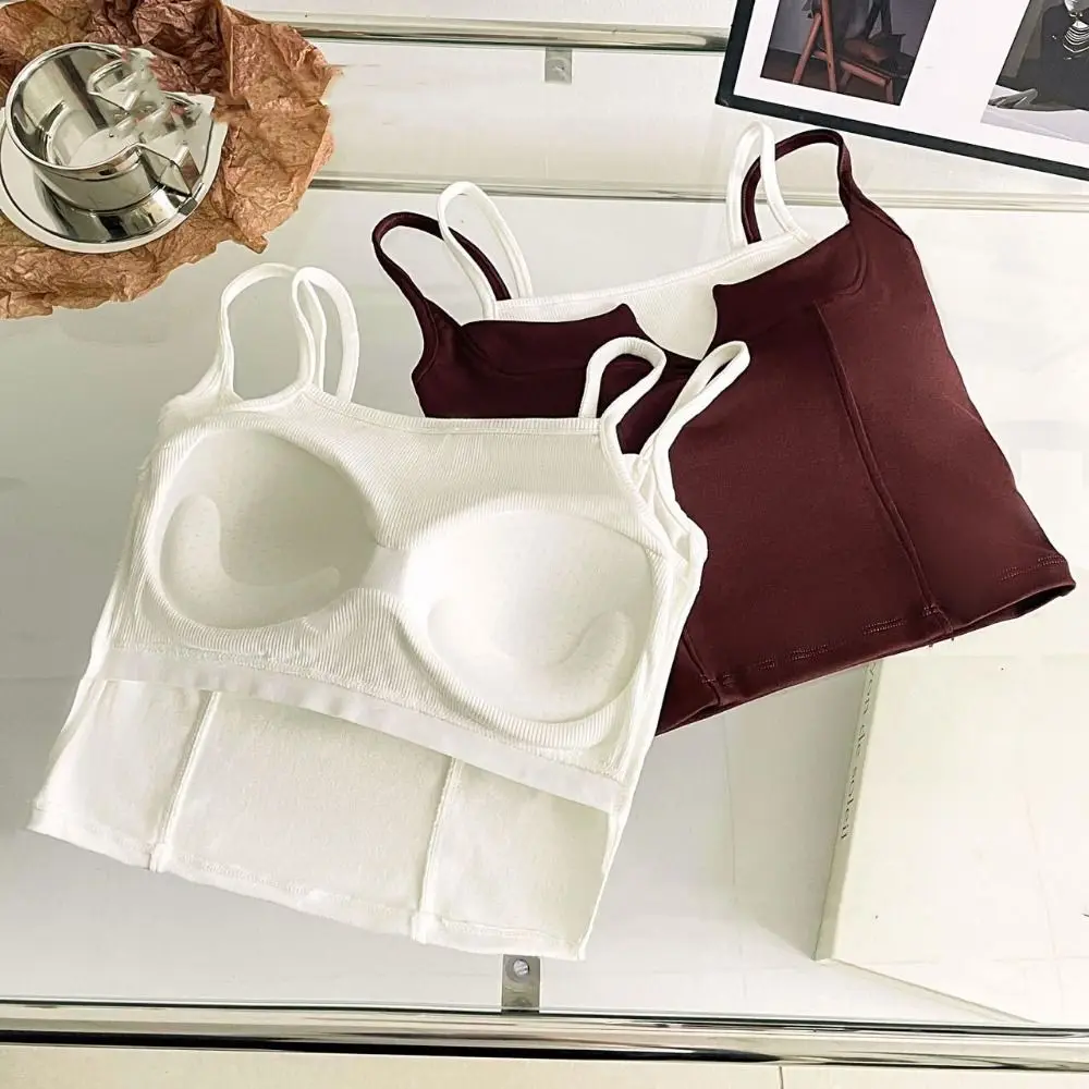

Sweet Patchwork Fake Two Pieces Camisole Sleeveless Slim Fit Slim Crop Top Undershirt Korean Style Bra with Pads Cami Streetwear