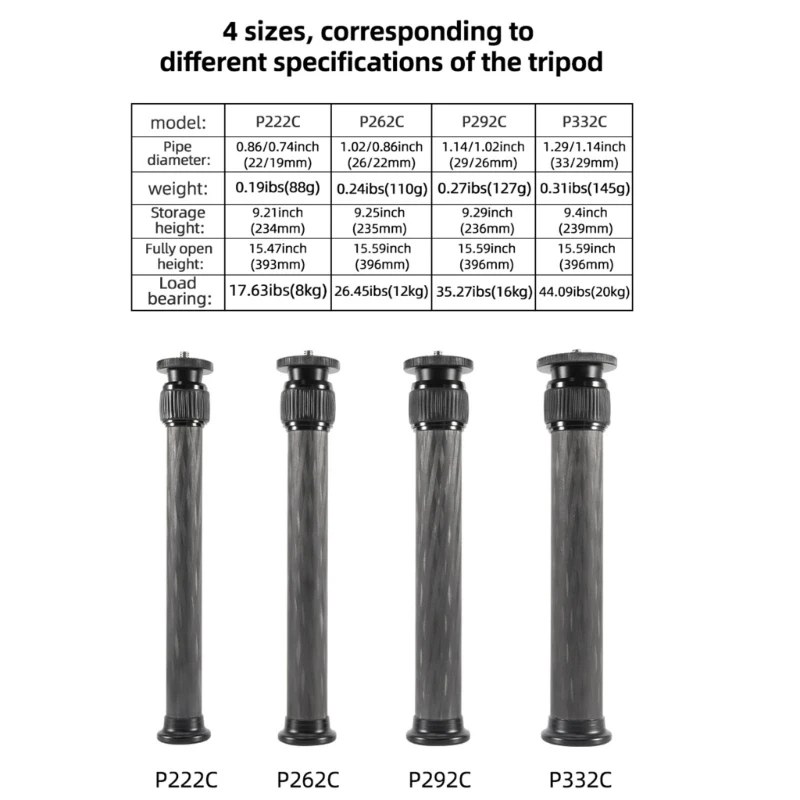 Tripod Extension Tube Tripod Center Column Gimbal Extension Pole Handheld Rod Extension 1/4 to 3/8 Screw