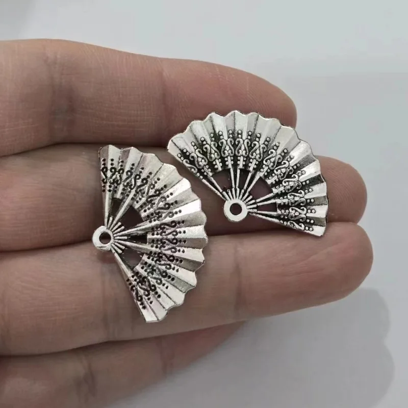 6Pcs/Lot Charms Fan 21x33mm Antique Tibetan Silver Color Pendant Findings Accessories DIY Vintage Choker Handmade Jewelry